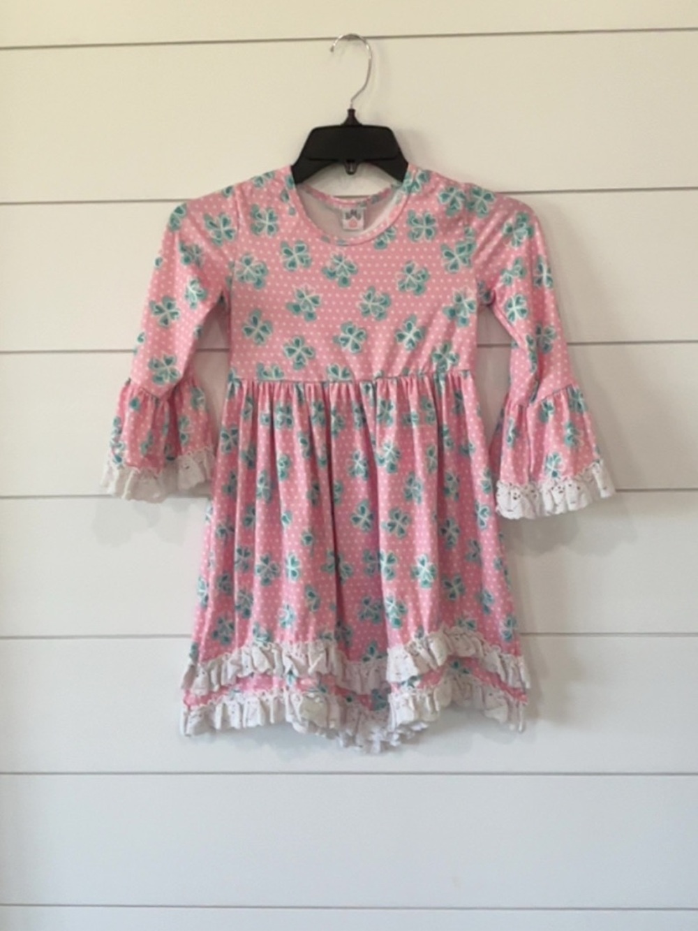 BMG Pink Floral Ruffle Long Sleeve Girls Dress